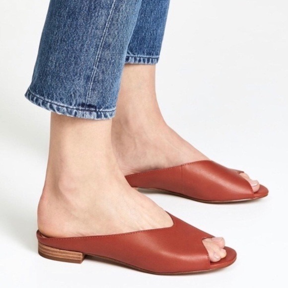 Madewell The Tavi Slide Sandal Flat Peep Toe Slip On Leather Casual Cinnabar 7.5 - Picture 1 of 9